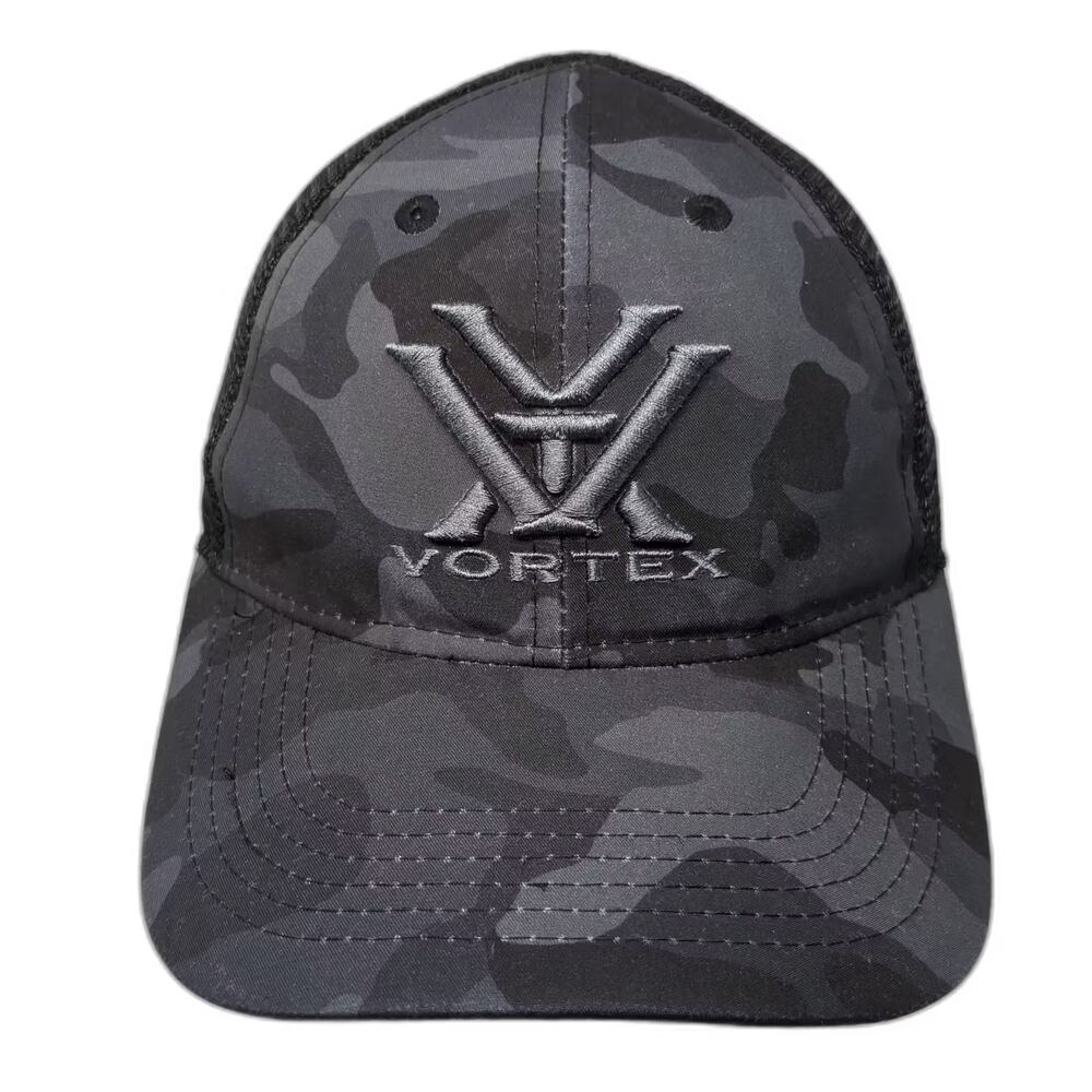 Vortex Gray Black Camo Embroidered Logo Mesh Back Snapback Trucker Hat One Size